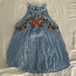 Embroidered Floral High Neck Tank